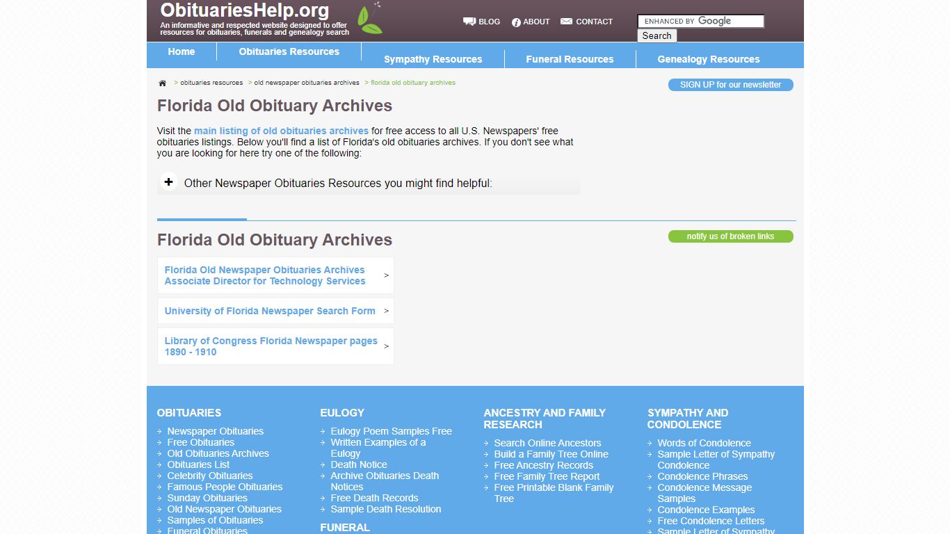 Florida Old Obituary Archives - obituarieshelp.org